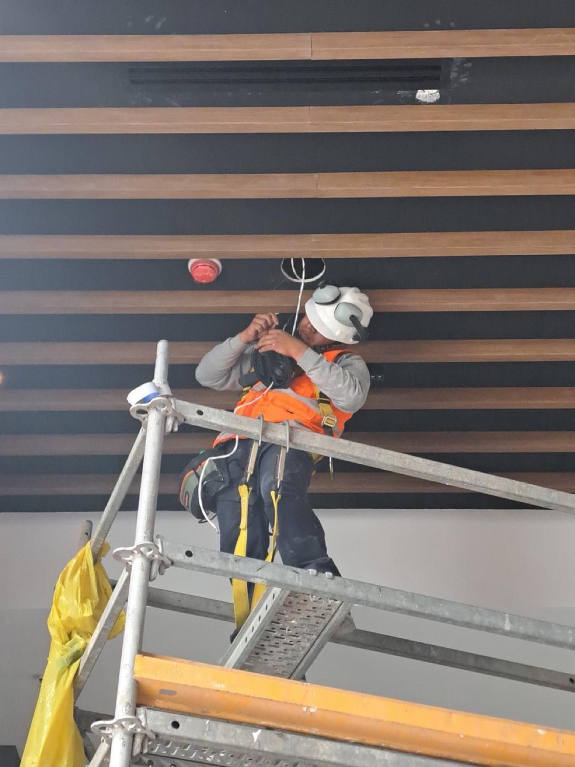 Técnico de Intec-AV trabajando en altura durante un mantenimiento